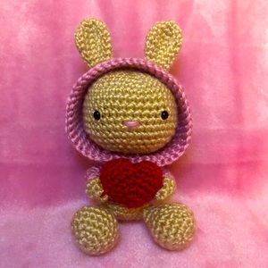 Valentine’s Day Crochet bunny holding a heart